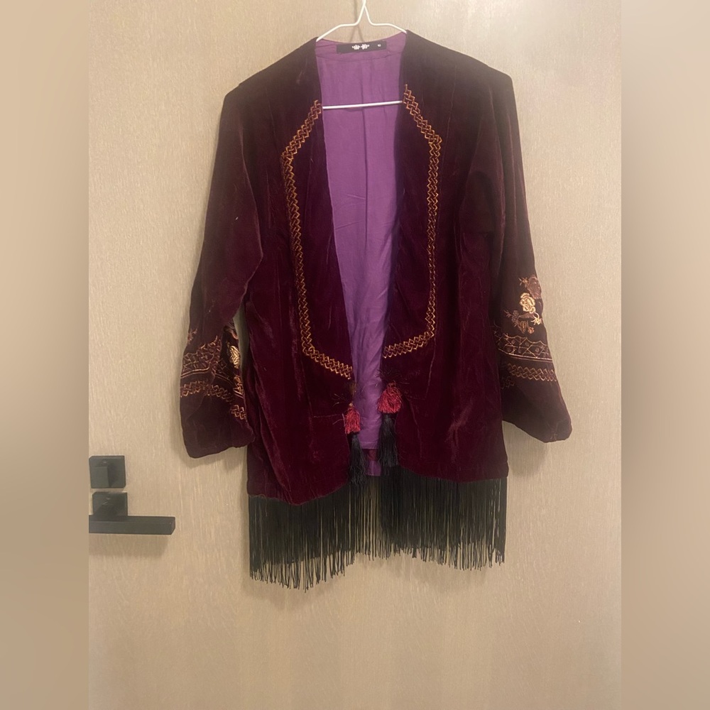 SOLD! Embroidered velvet jacket with tassels small nwot